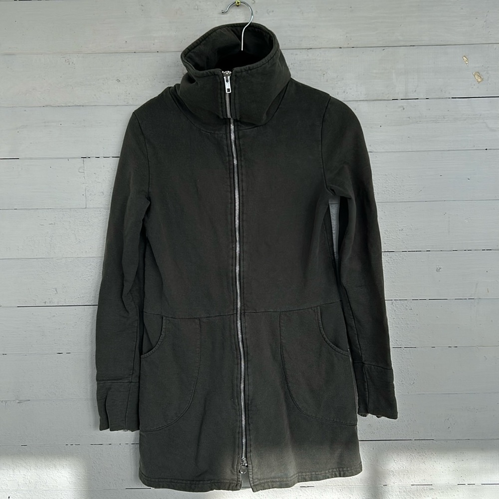 Organic Cotton Funnel Neck Mock Turtleneck Full Zip Jacket Sweatshirt
